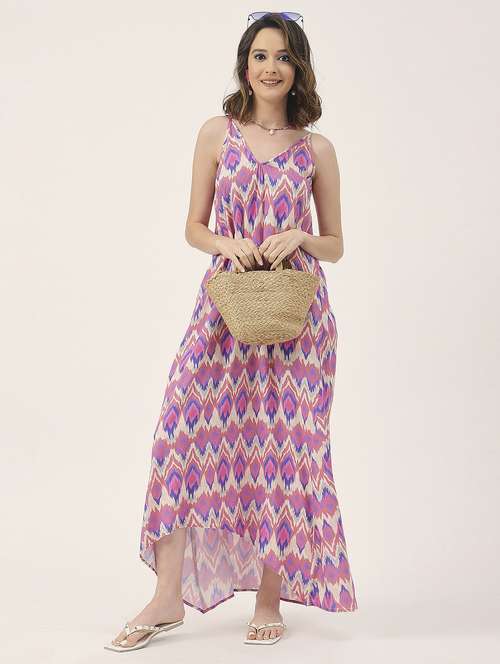 women multicolored ikat printed high low dress - 20827656 -  Standard Image - 0