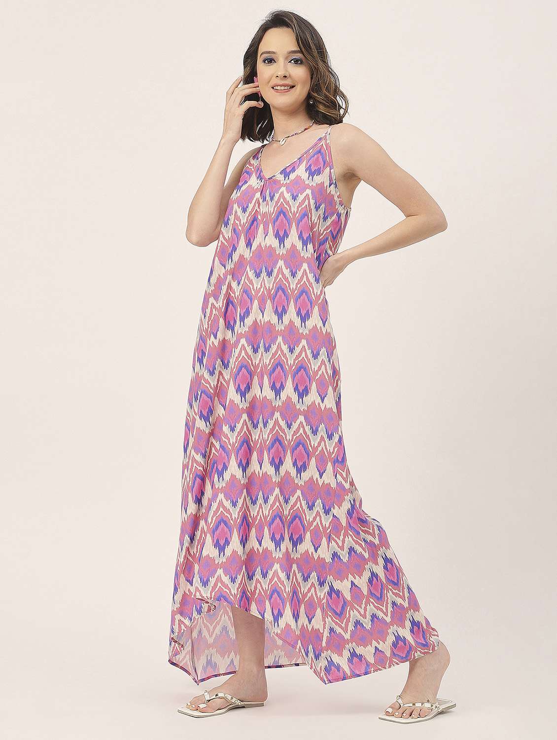 women multicolored ikat printed high low dress - 20827656 -  Standard Image - 1