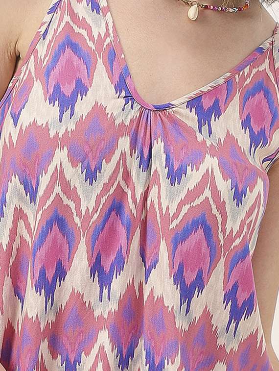 women multicolored ikat printed high low dress - 20827656 -  Standard Image - 4