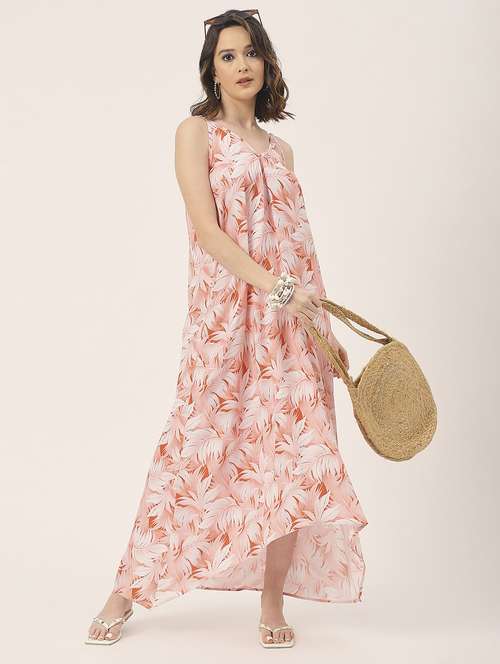 women orange tropical printed high low dress - 20827658 -  Standard Image - 0