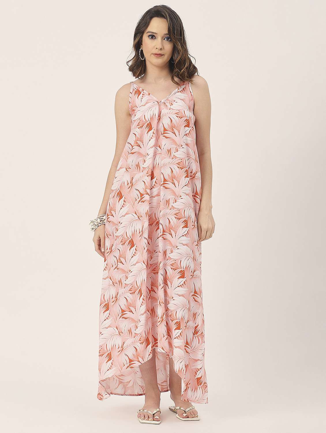 women orange tropical printed high low dress - 20827658 -  Standard Image - 1