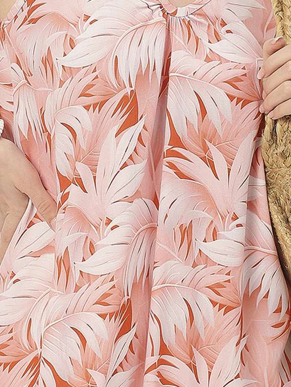 women orange tropical printed high low dress - 20827658 -  Standard Image - 4