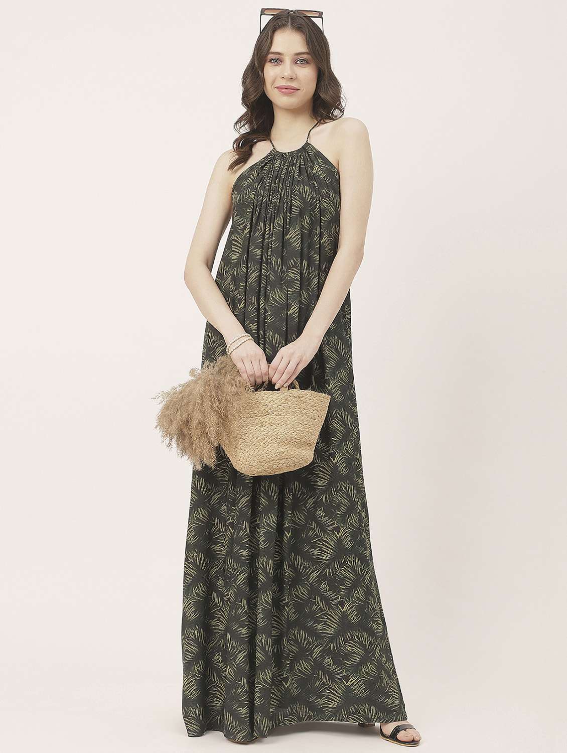 women green printed a-line dress