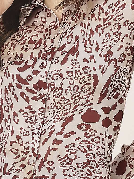 brown satin animal print shirt - 20827664 -  Standard Image - 4