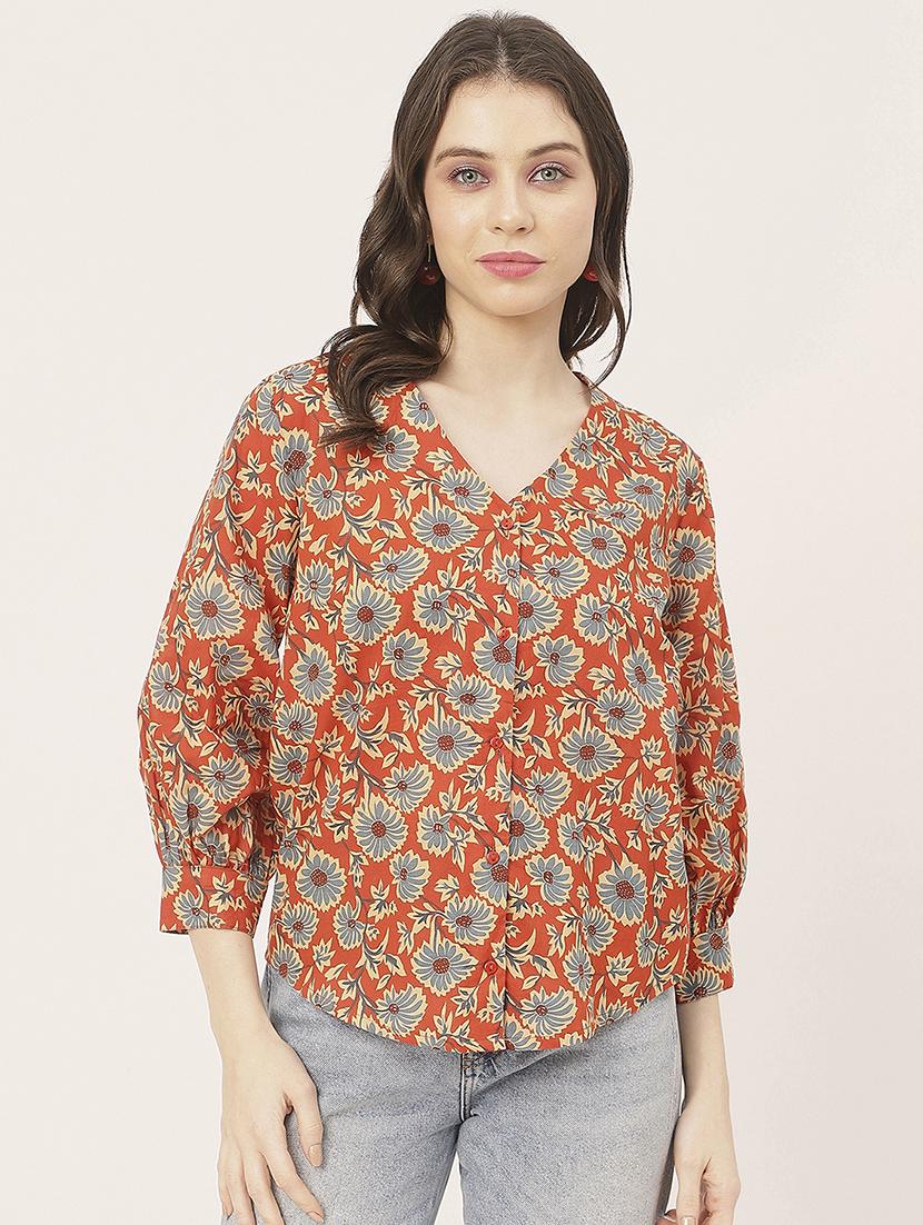 orange cotton floral shirt - 20827668 - Zoom Image - 0