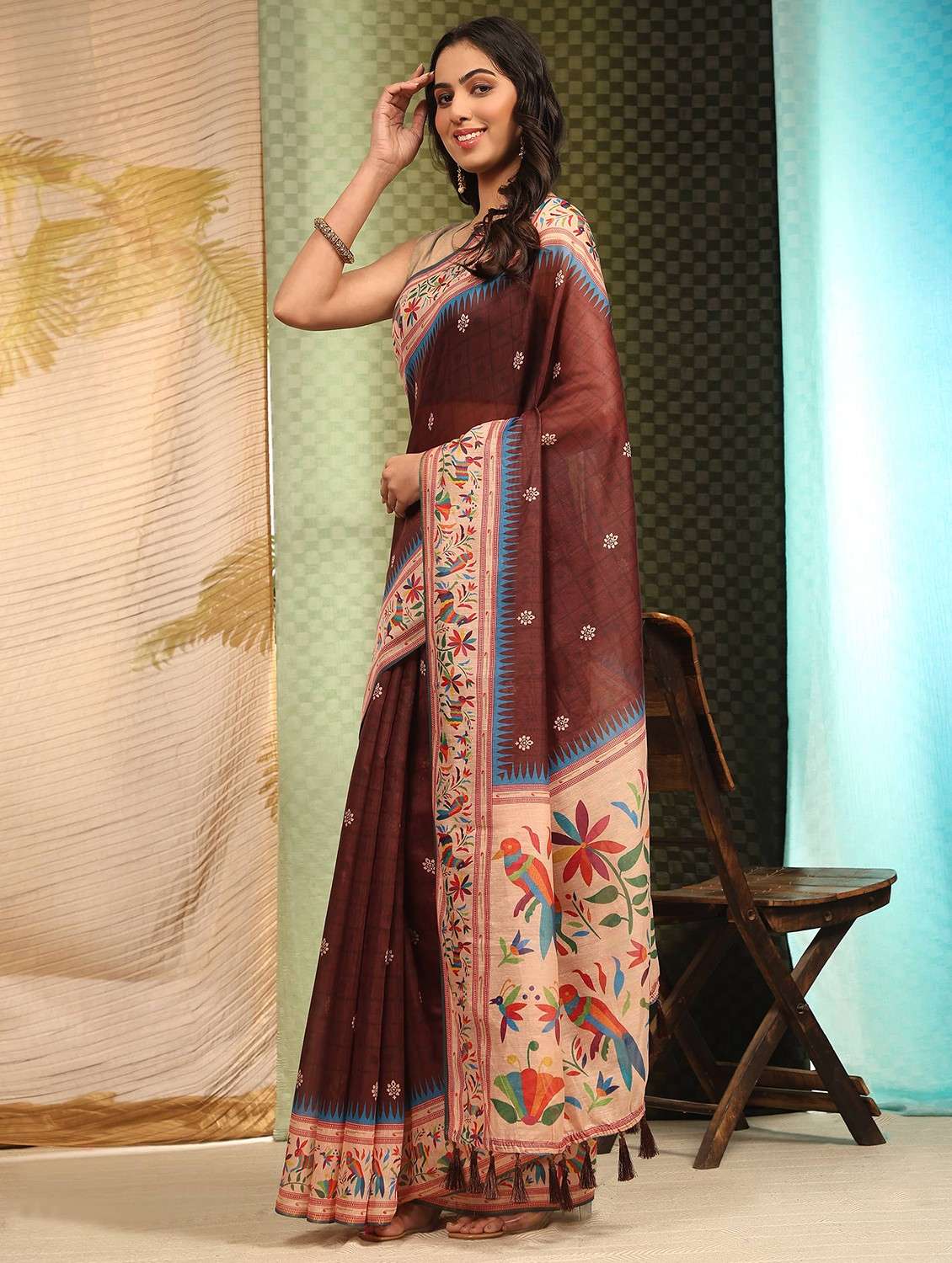 women brown self design paithani saree with blouse - 20827707 -  Standard Image - 1