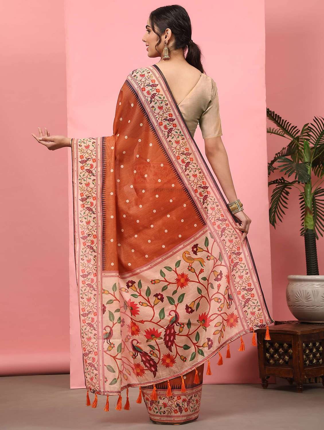 women orange self design paithani saree with blouse - 20827708 -  Standard Image - 1