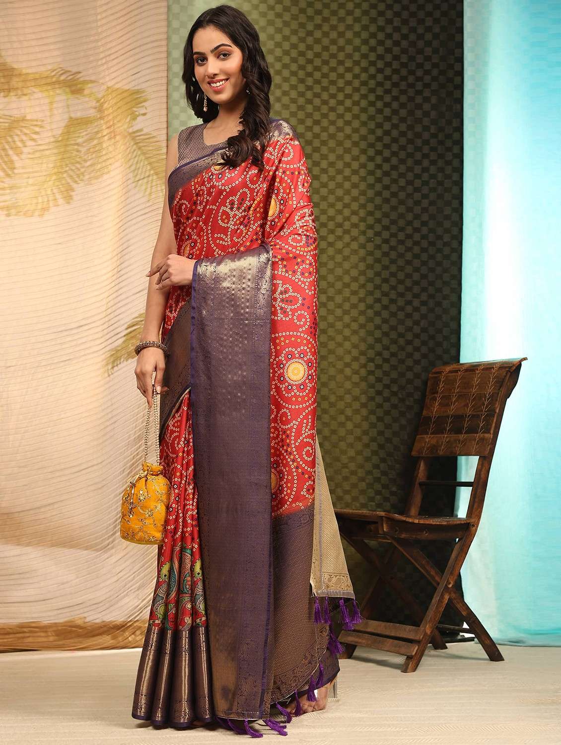 women red bandhani printed saree with blouse - 20827717 -  Standard Image - 1