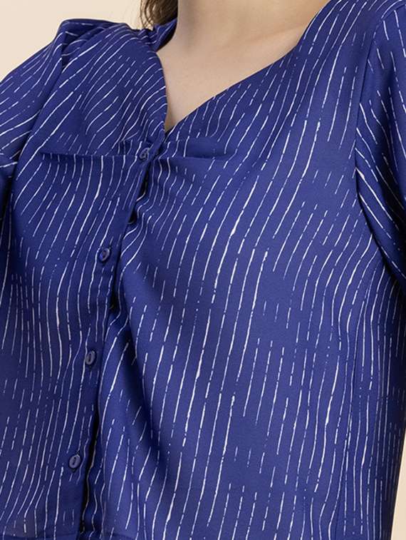 navy blue self design striped top - 20827737 - Standard Image - 4