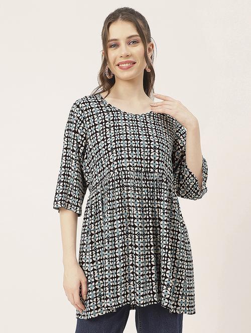 black printed detailed peplum top - 20827740 -  Standard Image - 0