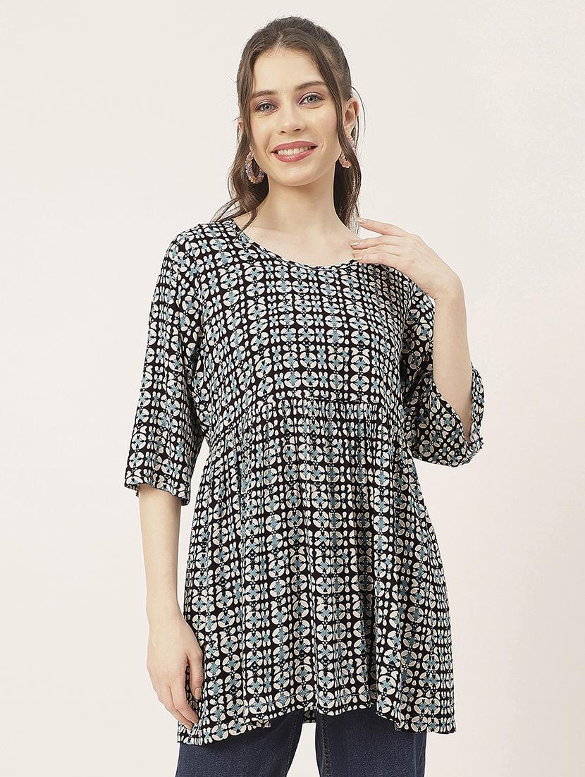 black printed detailed peplum top - 20827740 -  Zoom Image - 0