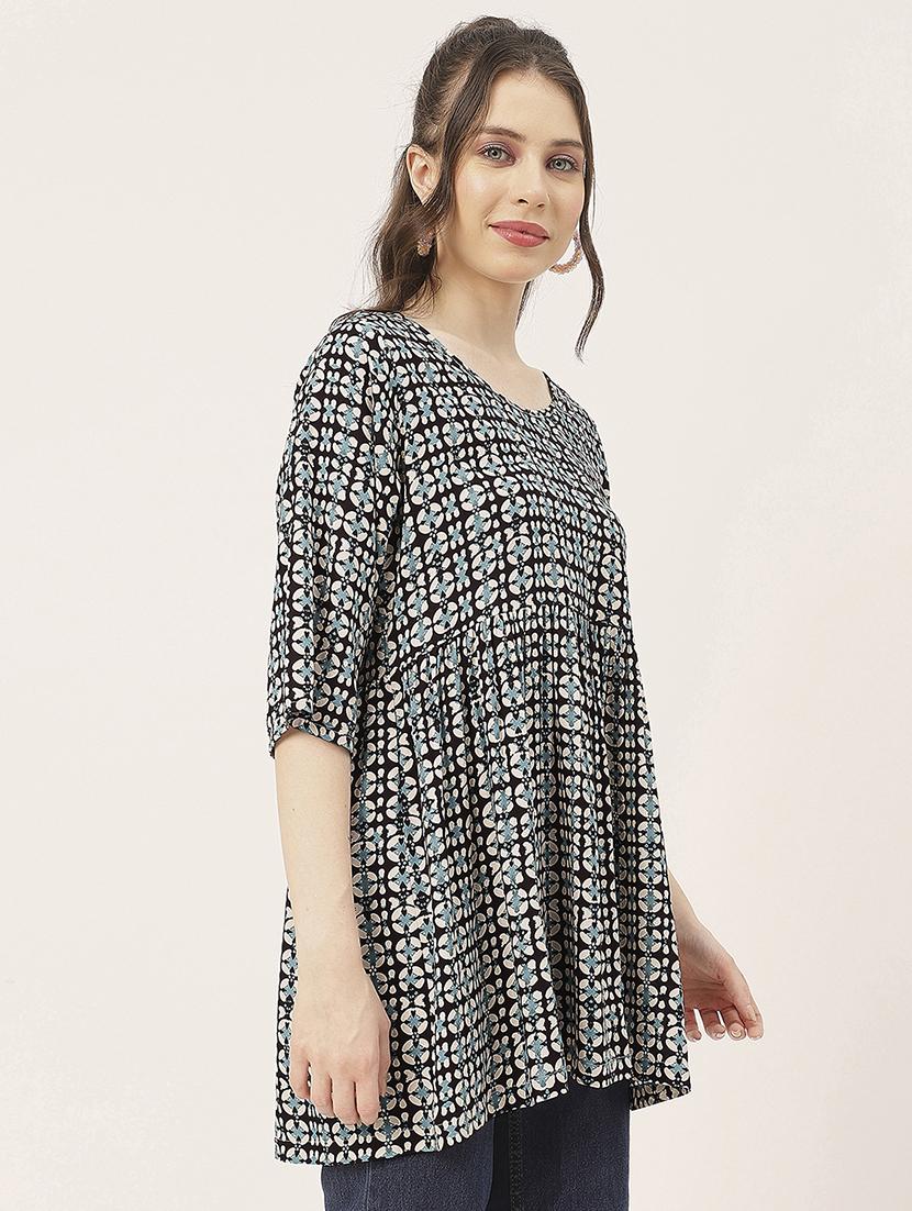 black printed detailed peplum top - 20827740 -  Standard Image - 1