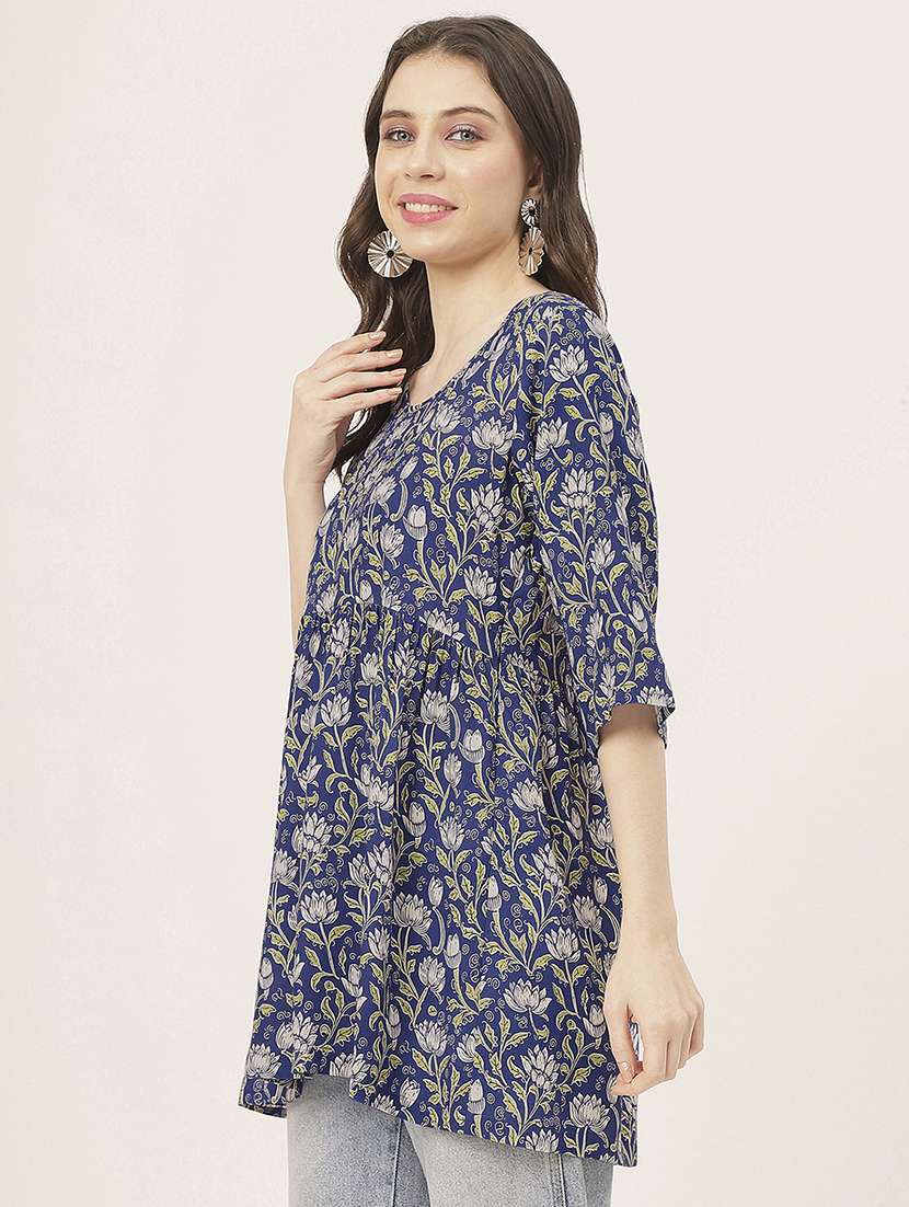 blue floral printed peplum top - 20827741 -  Standard Image - 1