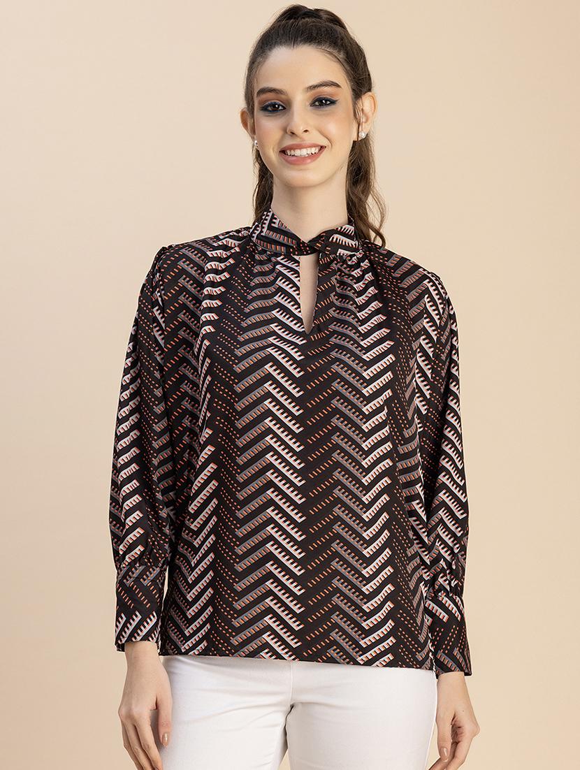 brown printed detailed regular top - 20827746 - Zoom Image - 0