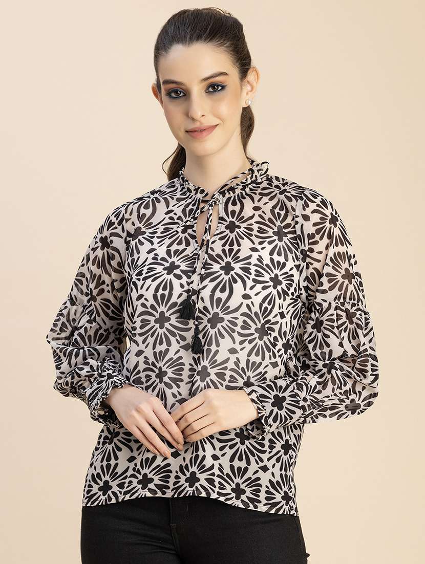 women beige printed regular top
