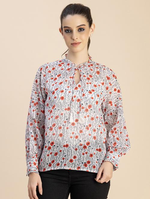 women off-white floral printed regular top - 20827958 -  Standard Image - 0