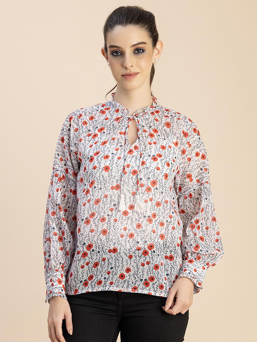 women off-white floral printed regular top - 20827958 -  Zoom Image - 0