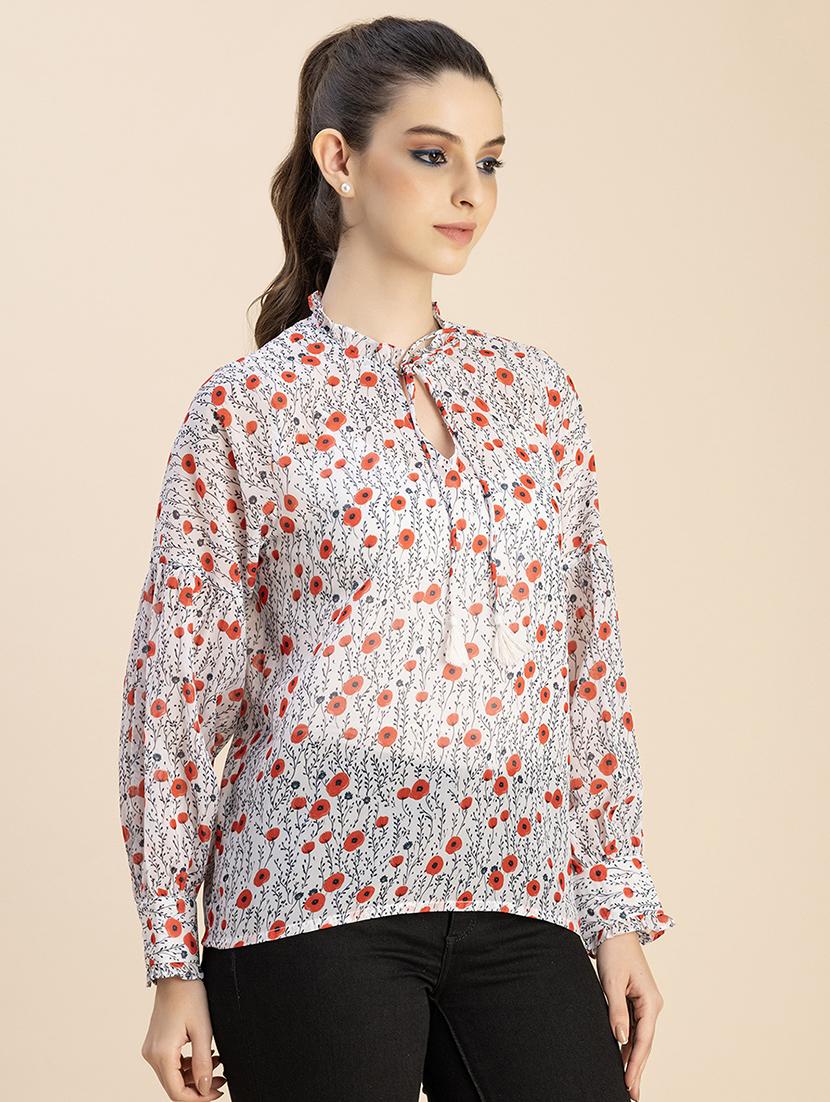 women off-white floral printed regular top - 20827958 - Standard Image - 1