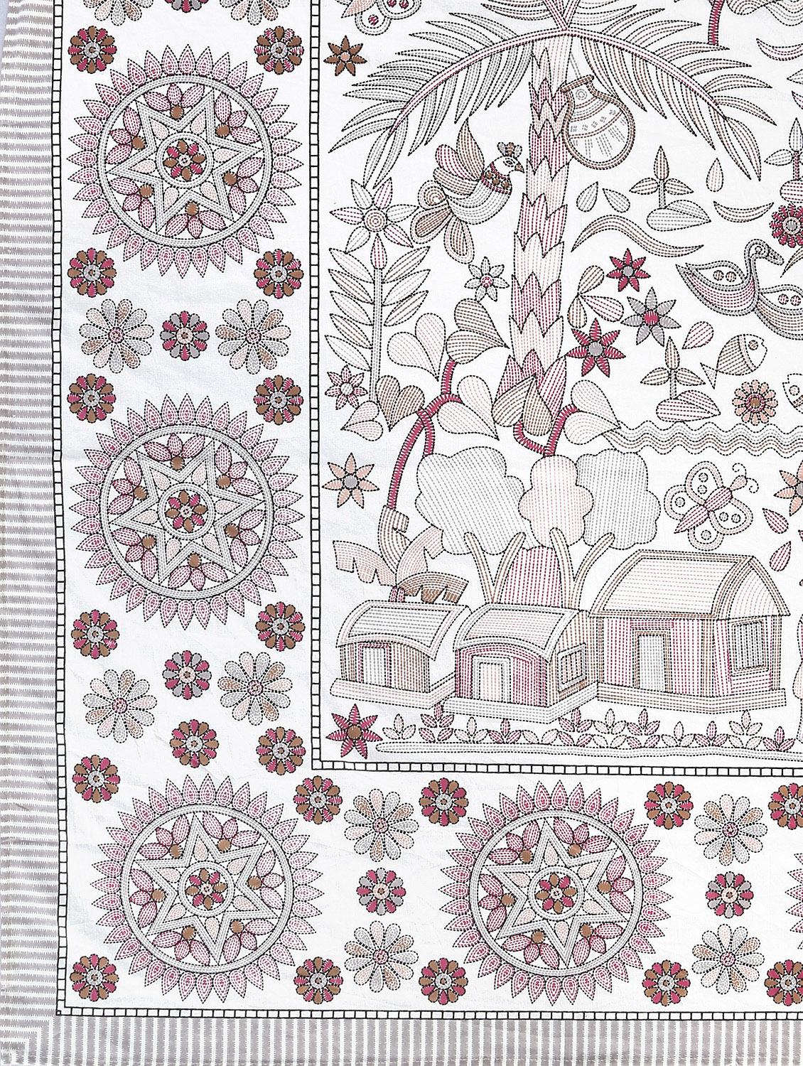 texstylers cotton printed kantha pattern traditional jaipuri queen size bedsheet with 2 pillow covers - 20829786 - Standard Image - 4