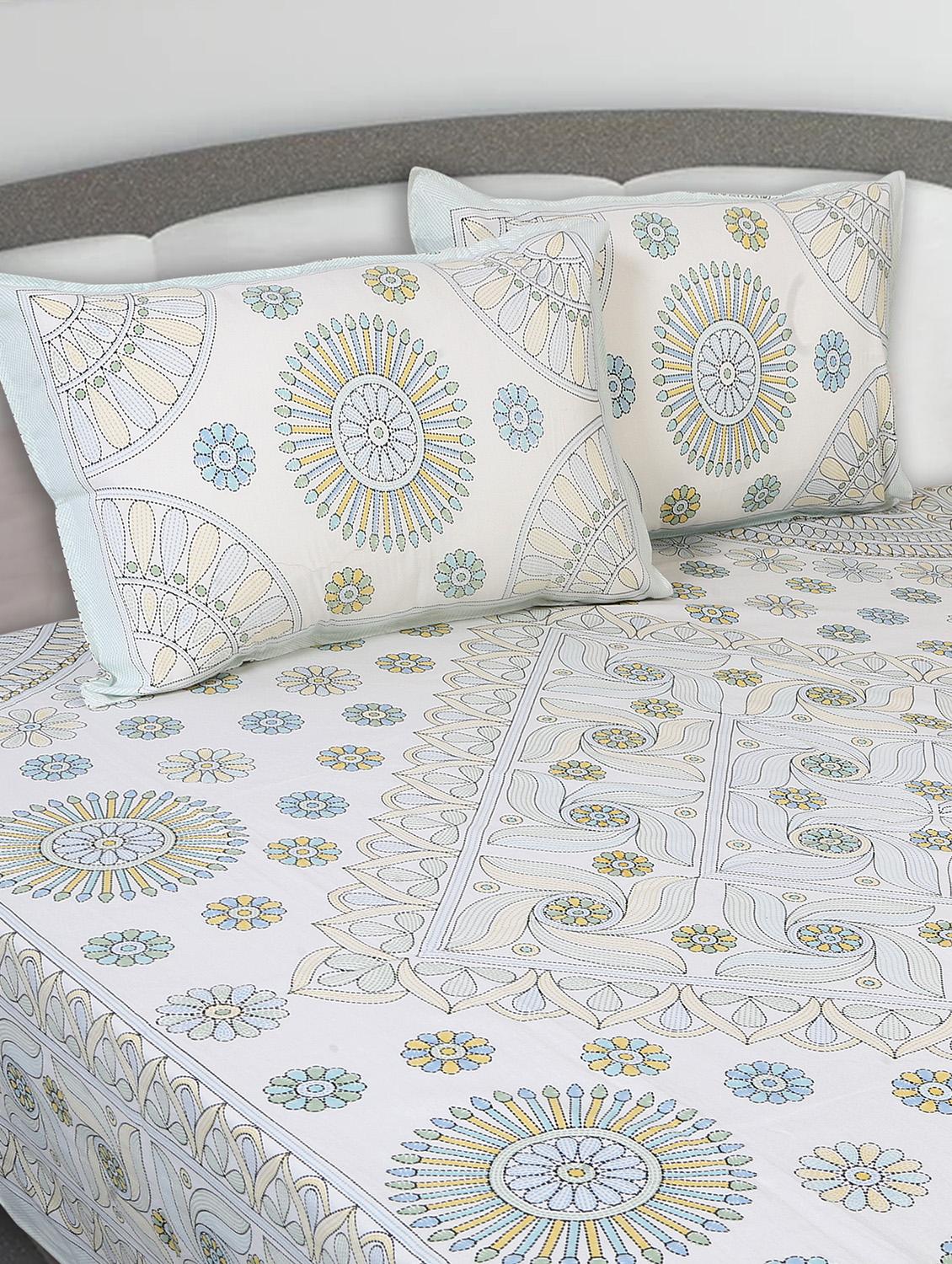 texstylers cotton printed kantha pattern traditional jaipuri queen size bedsheet with 2 pillow covers - 20829792 - Standard Image - 1