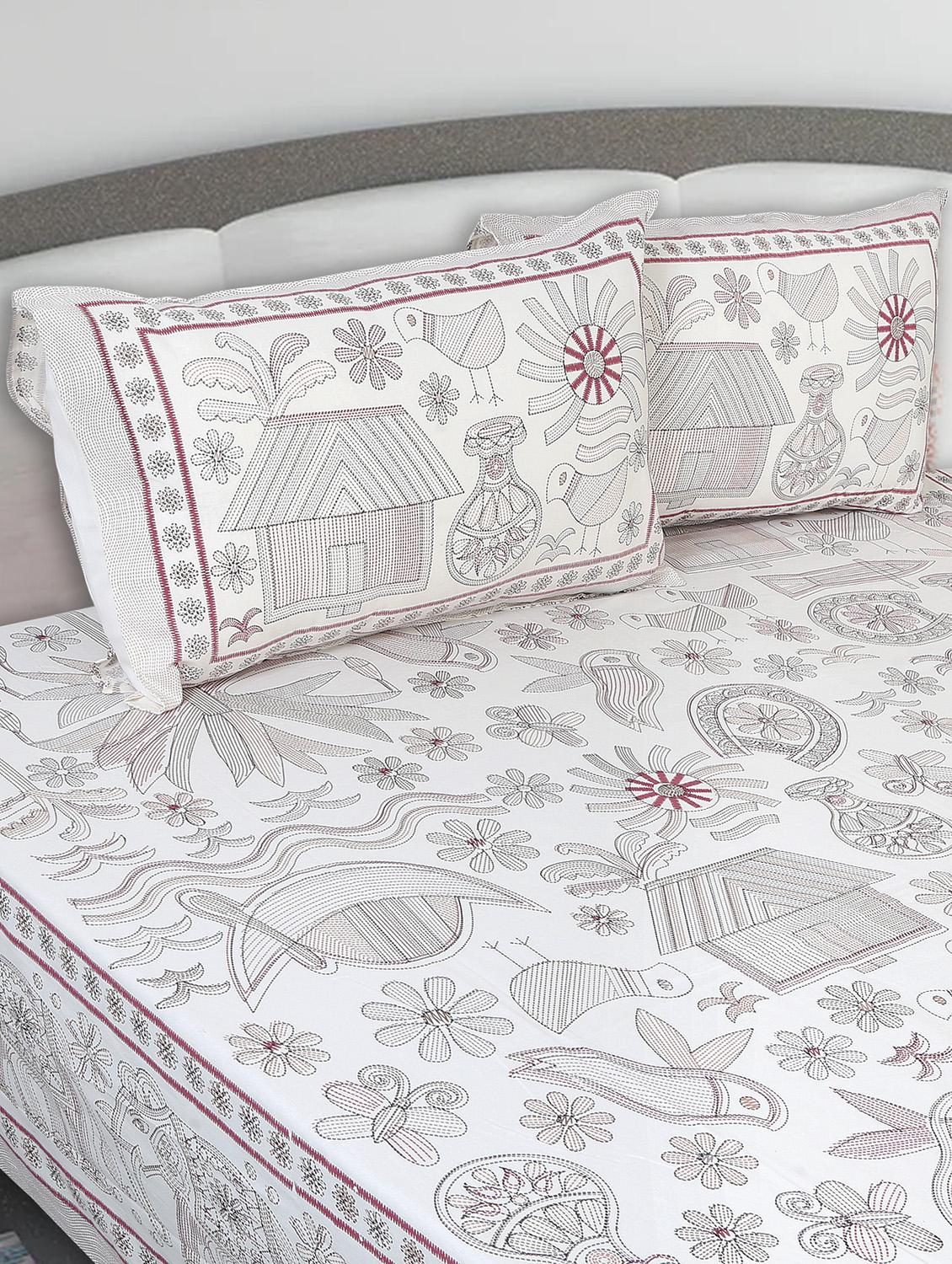 texstylers cotton printed kantha pattern traditional jaipuri queen size bedsheet with 2 pillow covers - 20829794 -  Standard Image - 1
