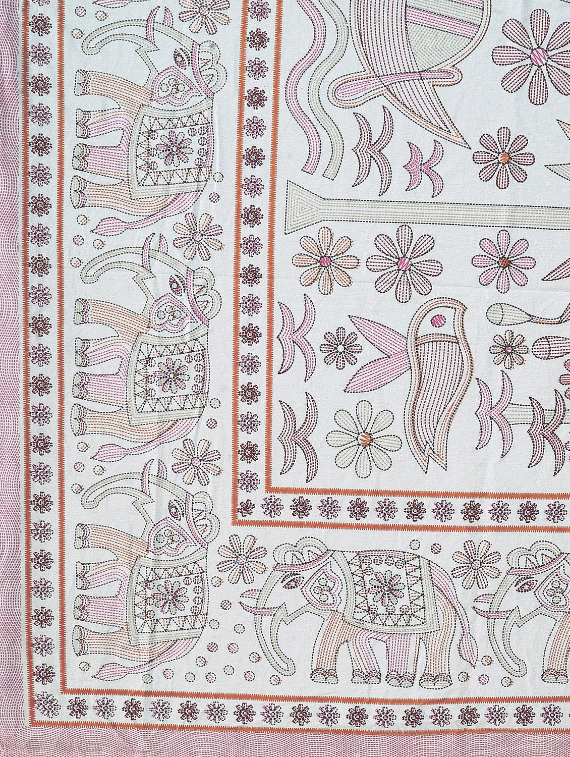 texstylers cotton printed kantha pattern traditional jaipuri queen size bedsheet with 2 pillow covers - 20829796 - Standard Image - 4