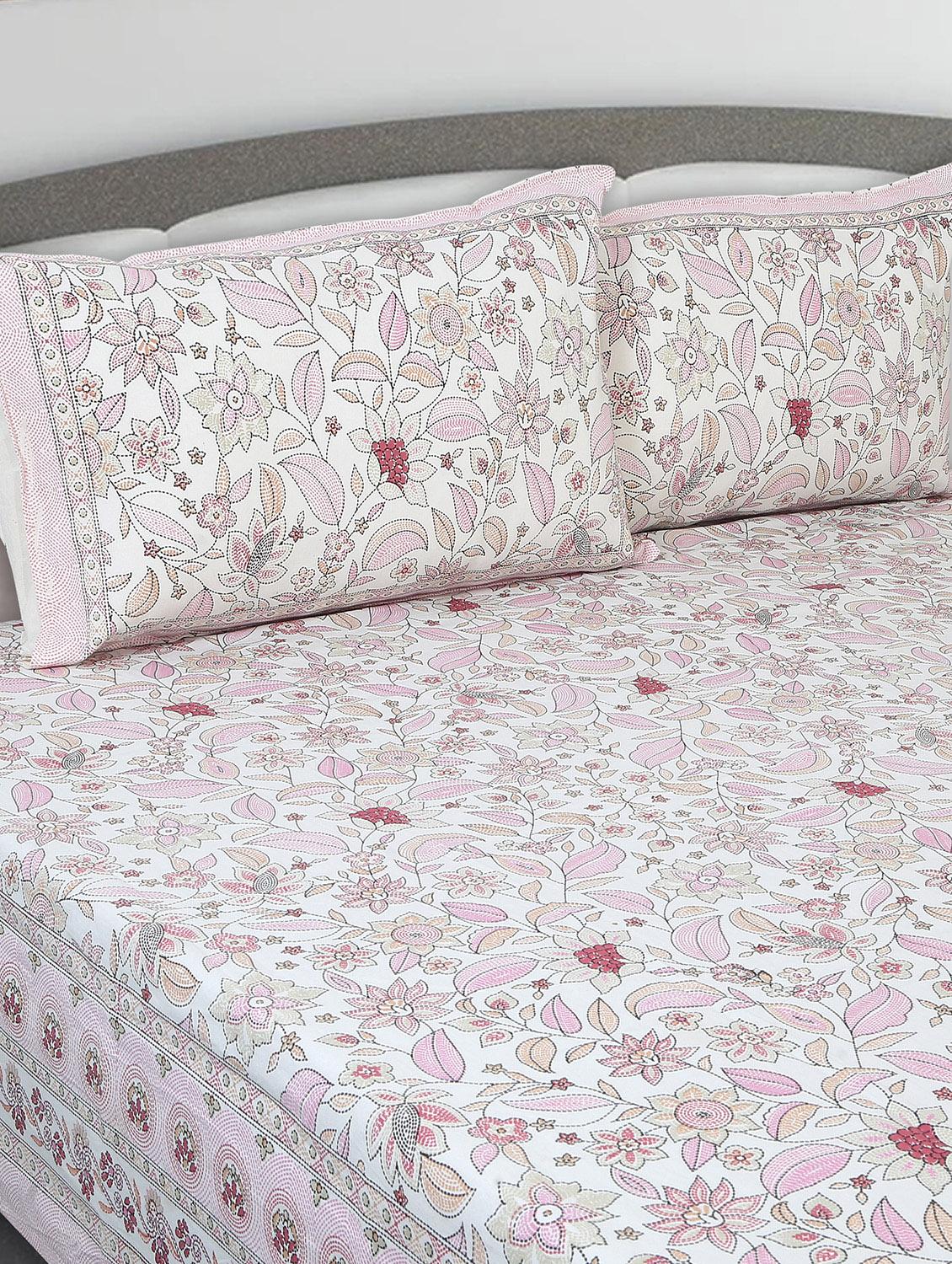 texstylers cotton printed kantha pattern traditional jaipuri queen size bedsheet with 2 pillow covers - 20829798 - Standard Image - 1