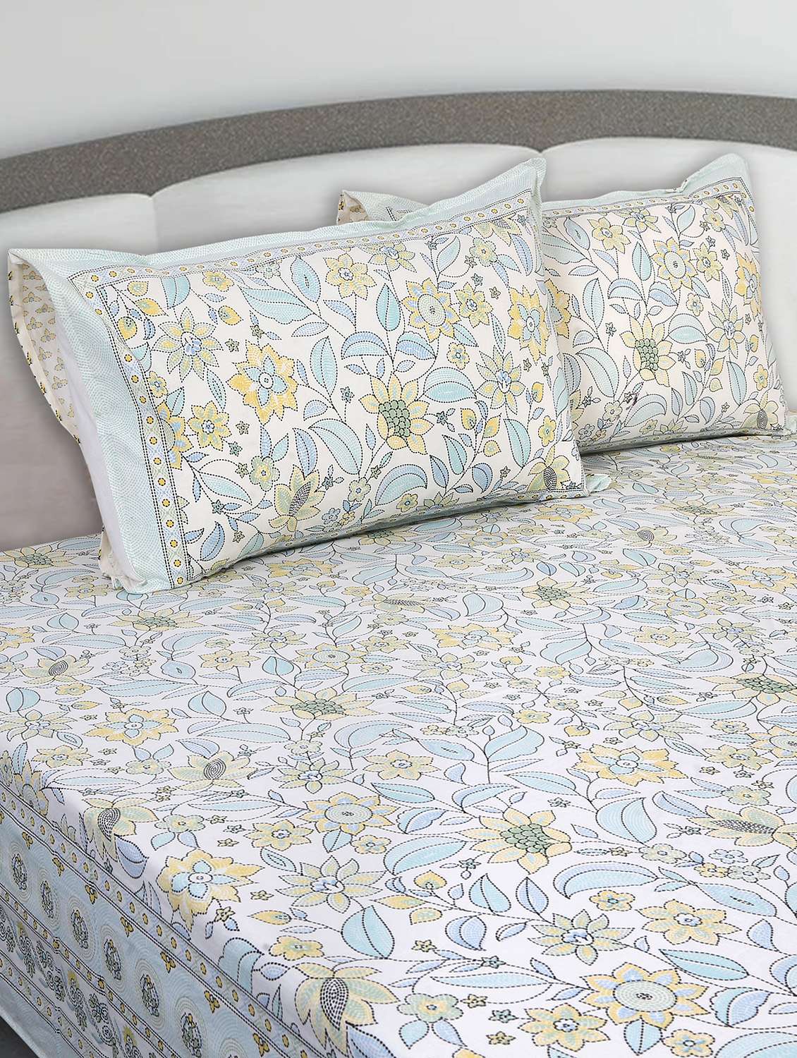 texstylers cotton printed kantha pattern traditional jaipuri queen size bedsheet with 2 pillow covers - 20829799 -  Standard Image - 1