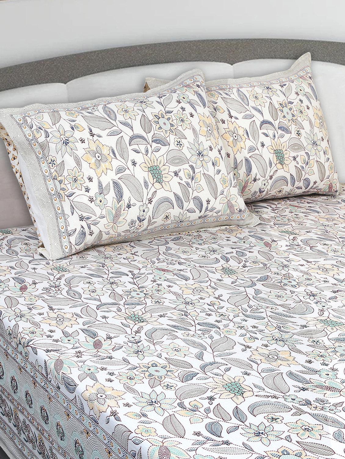 texstylers cotton printed kantha pattern traditional jaipuri queen size bedsheet with 2 pillow covers - 20829800 - Standard Image - 1