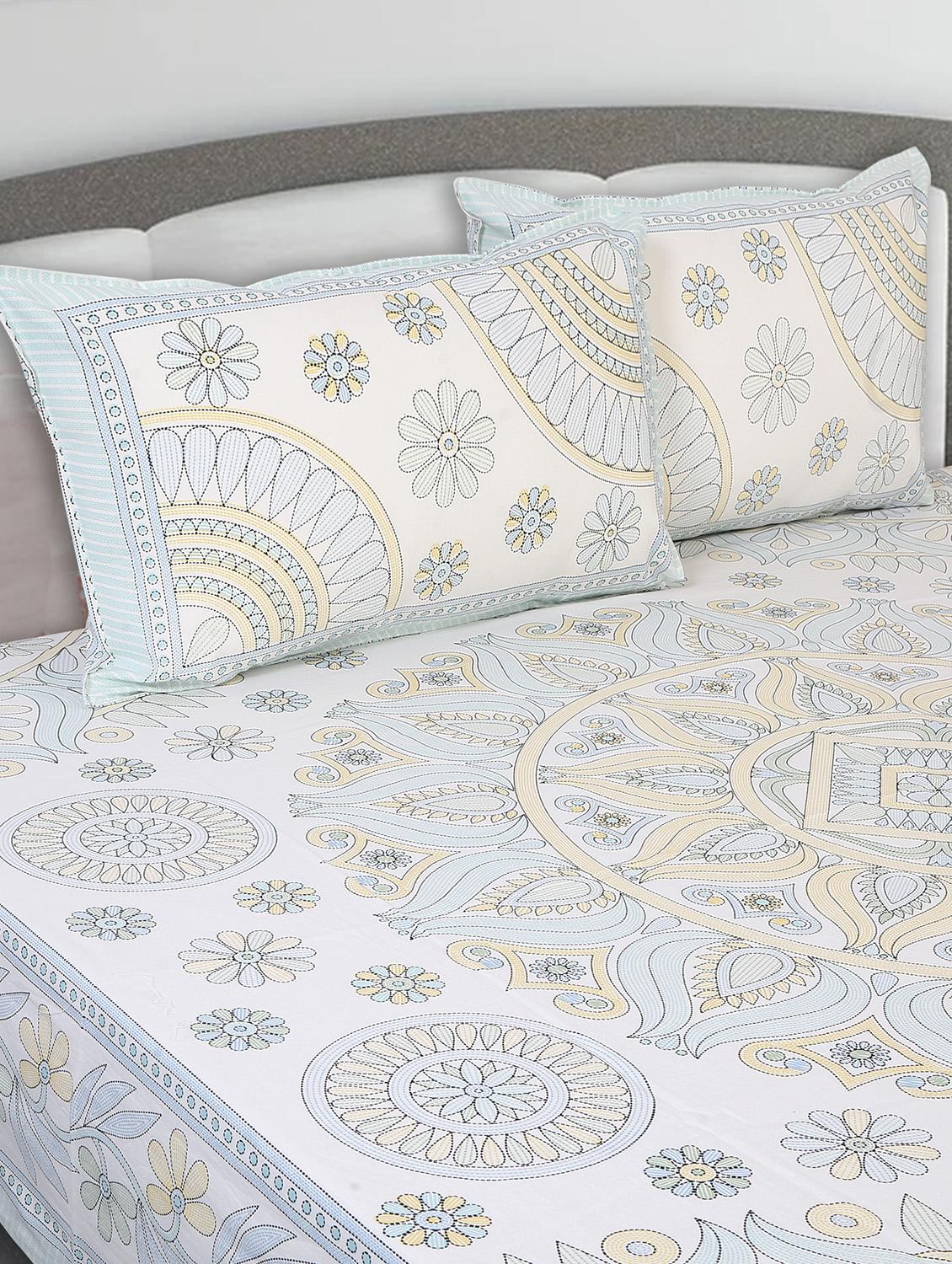 texstylers cotton printed kantha pattern traditional jaipuri queen size bedsheet with 2 pillow covers - 20829802 - Standard Image - 1