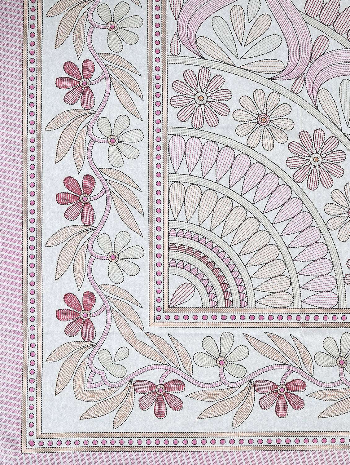 texstylers cotton printed kantha pattern traditional jaipuri queen size bedsheet with 2 pillow covers - 20829804 -  Standard Image - 4