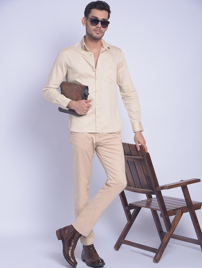 beige cotton casual shirt - 20829848 - Standard Image - 4