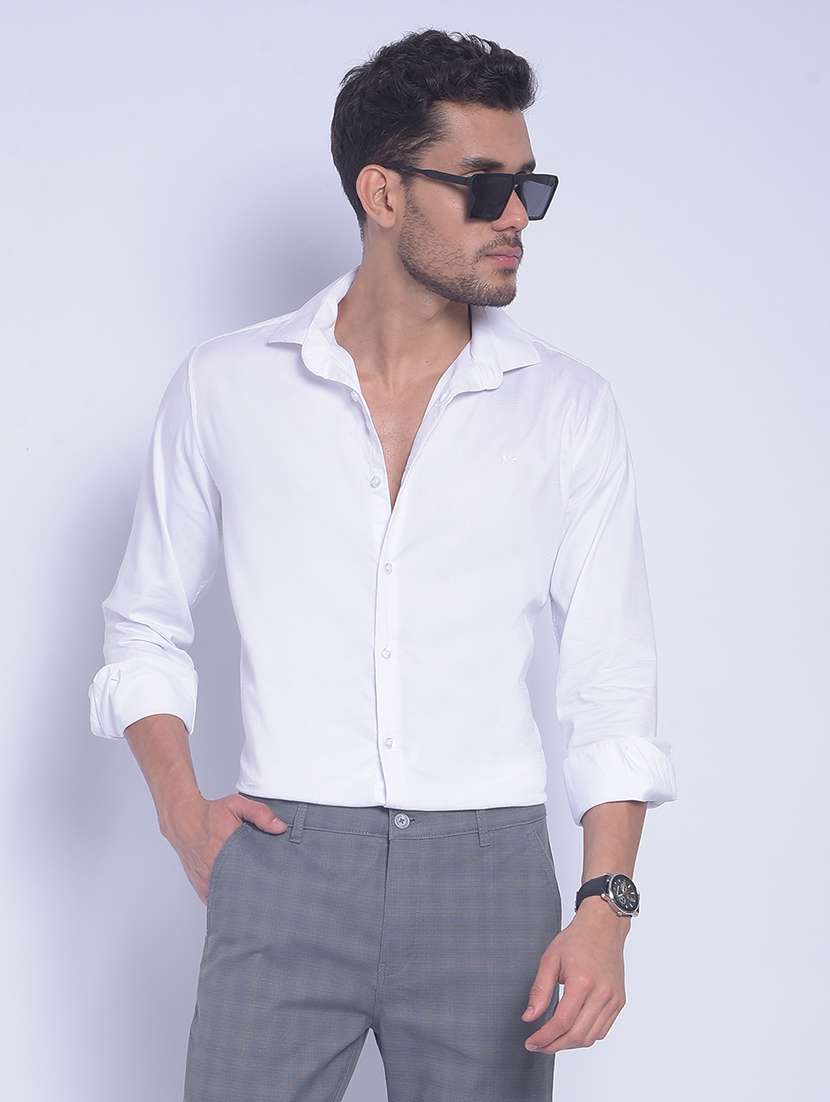 men white solid full sleeve casual shirt