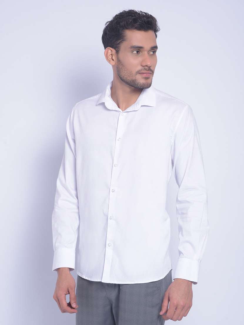 men white solid full sleeve casual shirt - 20829874 -  Standard Image - 1