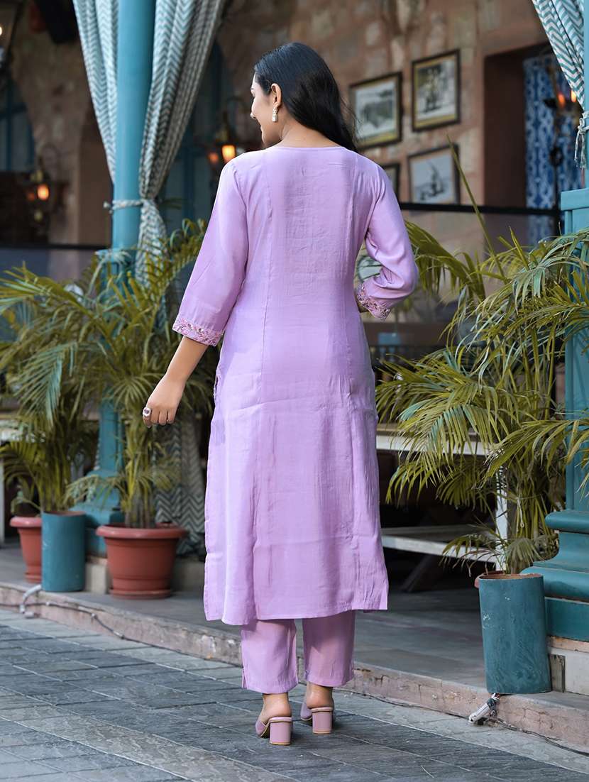 women lavender round neck kurta pant set with dupatta - 20829993 -  Standard Image - 4