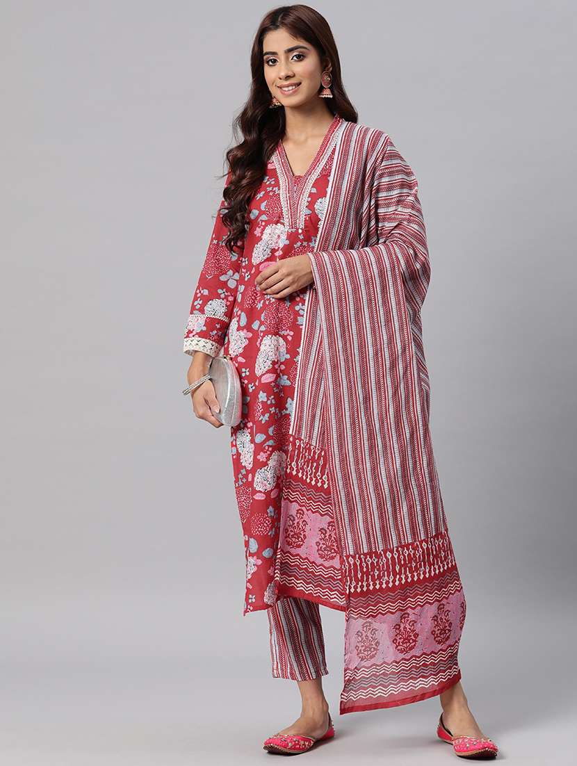 women three quarter sleeve kurta pant with dupatta set - 20830014 -  Standard Image - 1