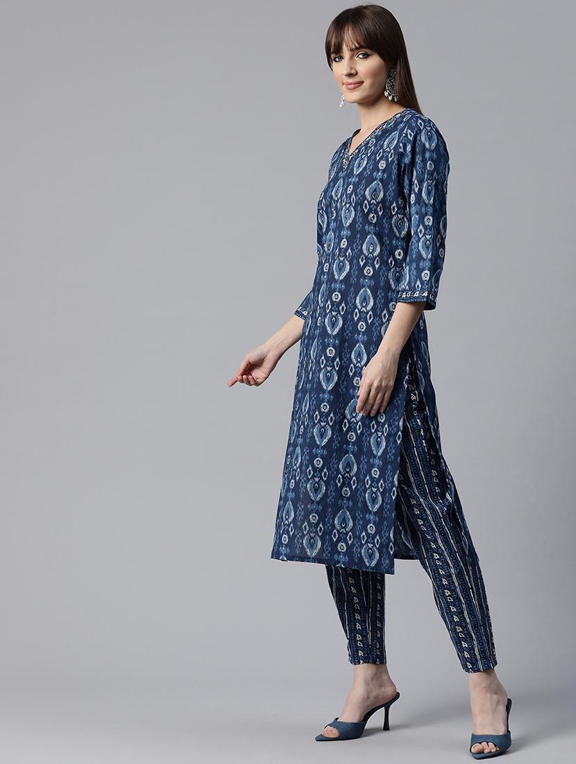 women blue printed kurta pant set with dupatta - 20830030 - Standard Image - 1