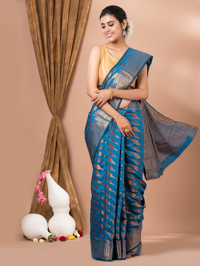 women light blue self design kanjivaram saree with blouse - 20830533 -  Standard Image - 1