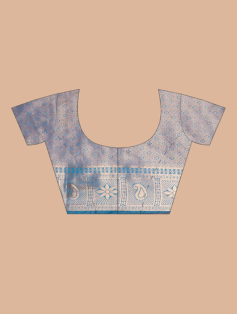 women light blue self design kanjivaram saree with blouse - 20830533 - Standard Image - 4