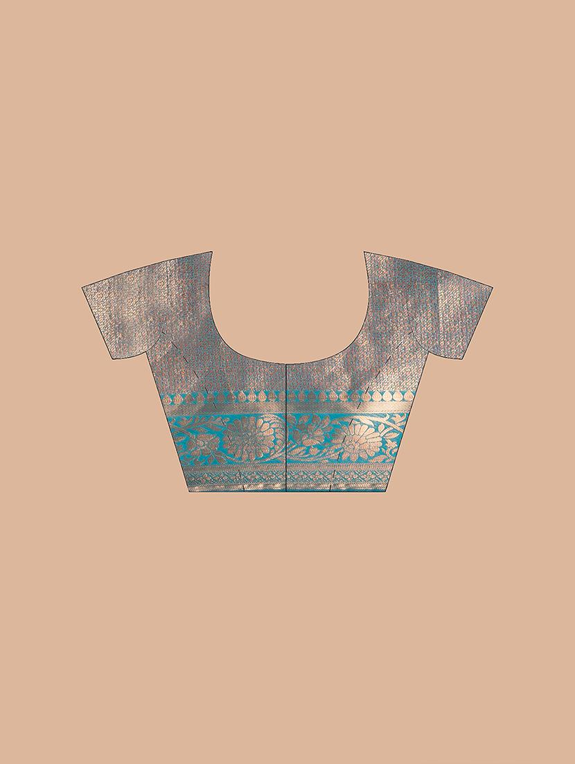 turquoise self design banarasi saree with blouse - 20830539 - Standard Image - 4