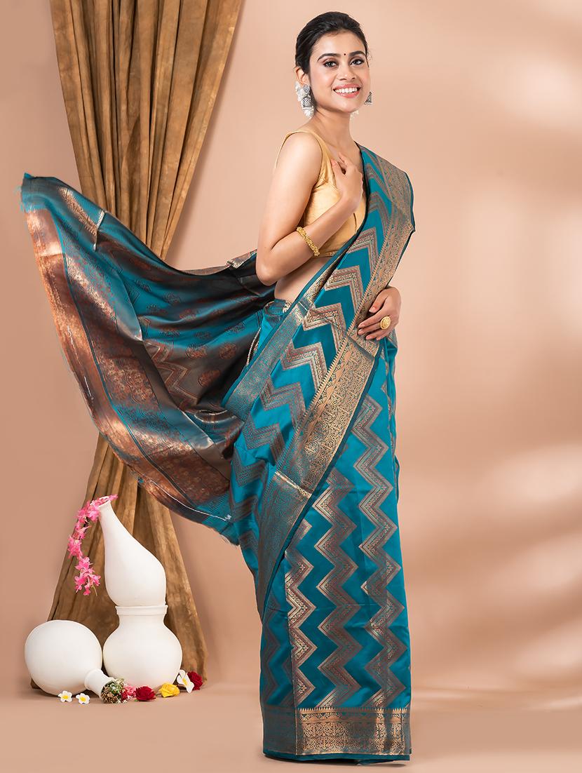 turquoise self design banarasi saree - 20830544 - Standard Image - 1