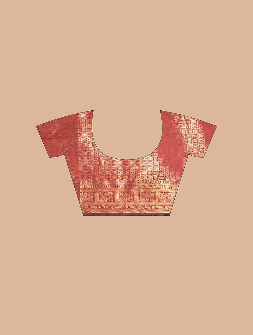 maroon self design banarasi saree with blouse - 20830548 - Standard Image - 4