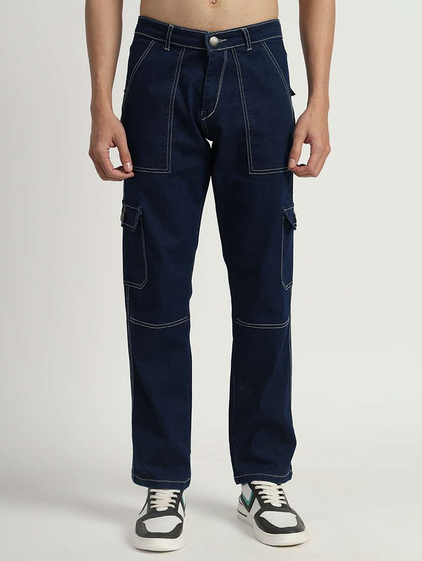 men solid mid rise cargo