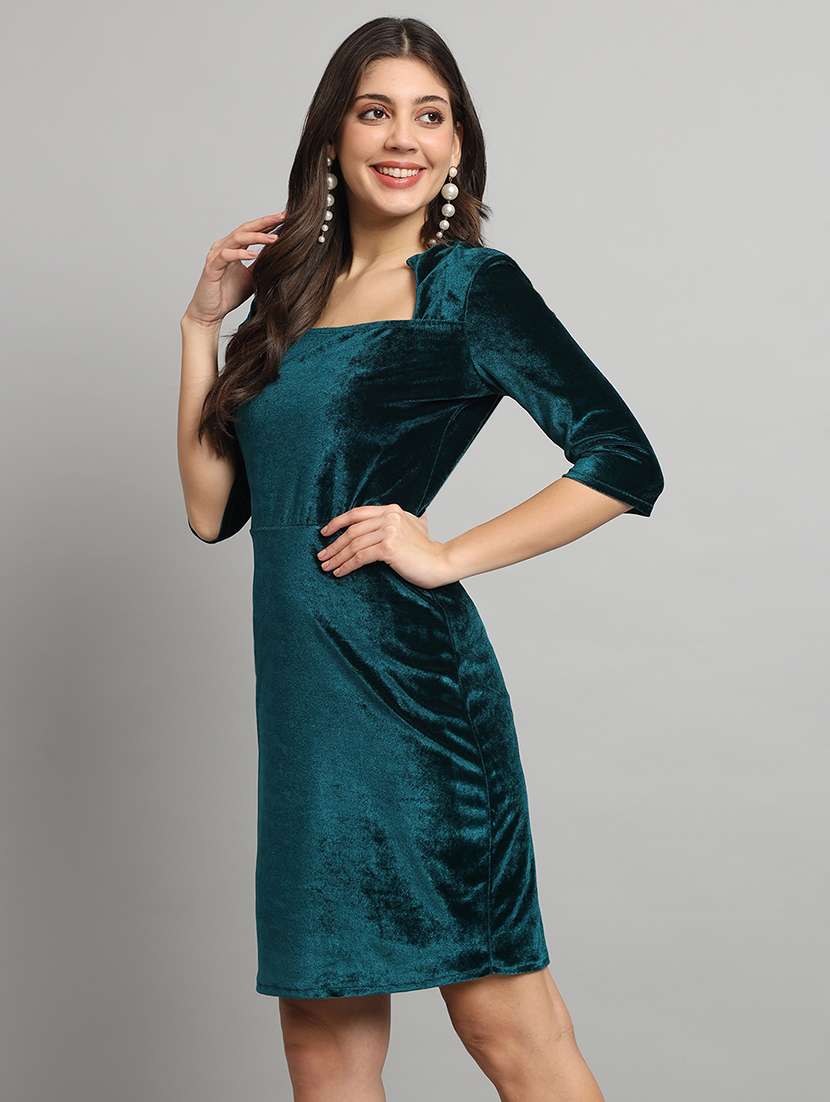 women solid three quarter sleeve bodycon dress - 20830734 - Standard Image - 1