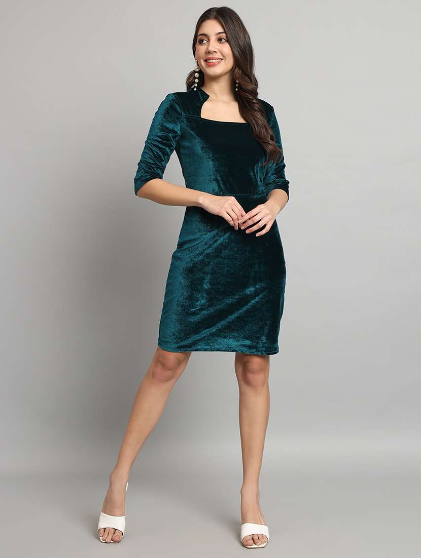 women solid three quarter sleeve bodycon dress - 20830734 - Standard Image - 4