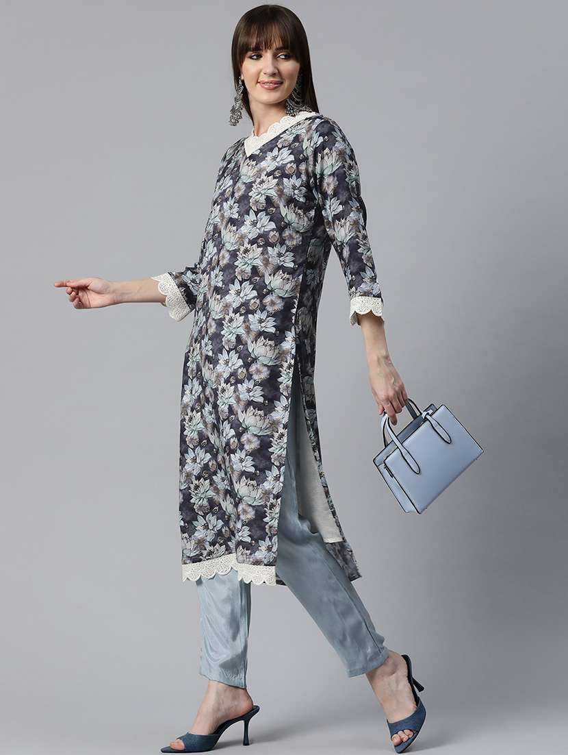 women floral v neck kurta pant set - 20831191 -  Standard Image - 1