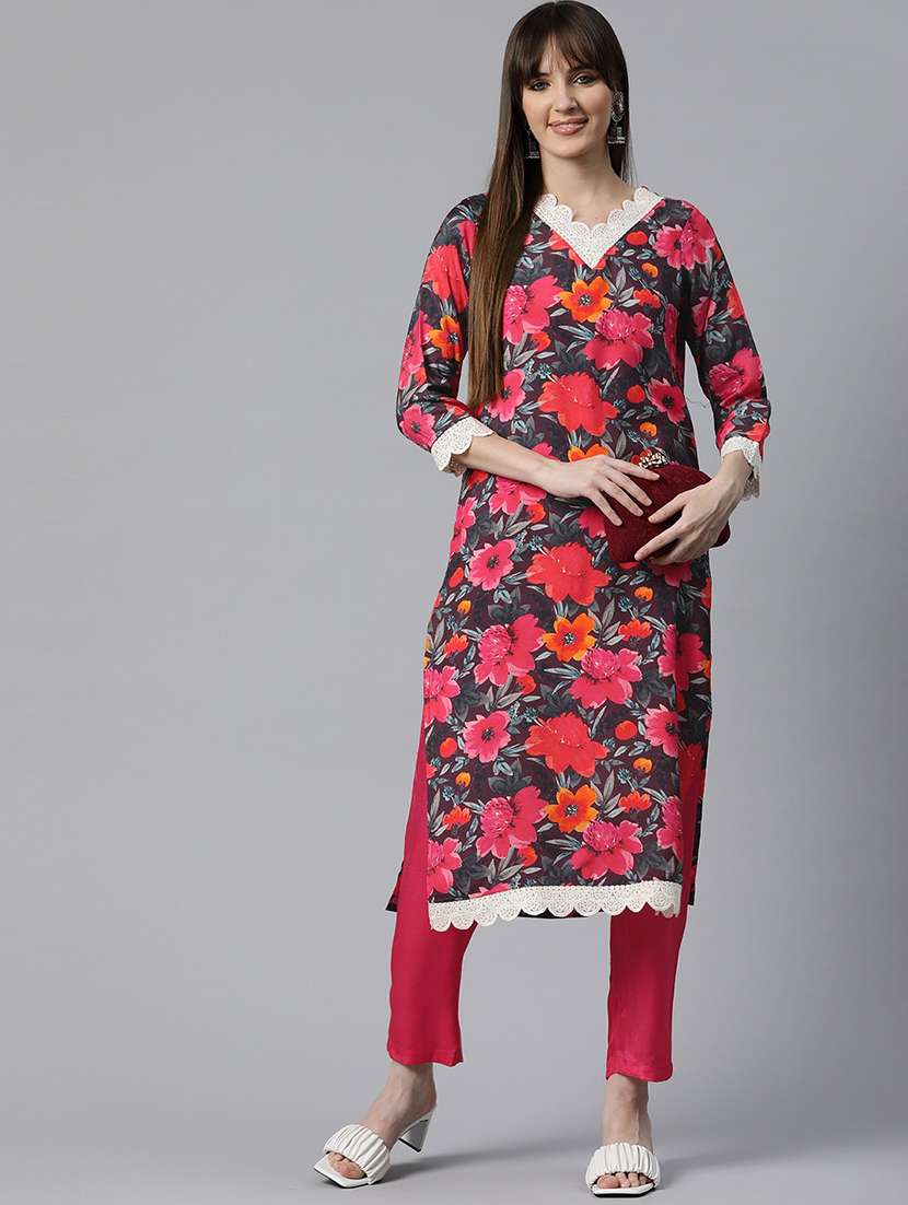 women purple floral printed kurta pant set - 20831192 -  Standard Image - 1