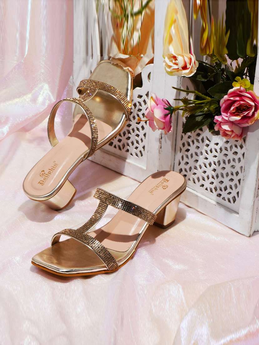 women slip on block heel sandal