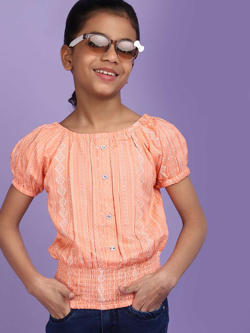 orange printed detailed casual top - 20831448 -  Standard Image - 1