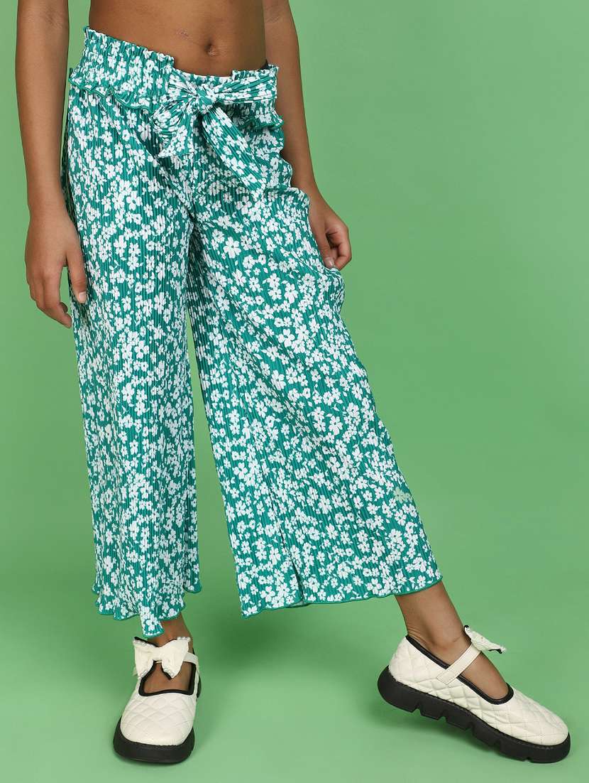 girls sea green floral printed palazzo - 20831535 -  Standard Image - 1